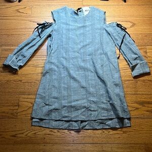 AVN Italy Gray Cotton and Linen Coquette Mini Long Sleeve  Dress A38